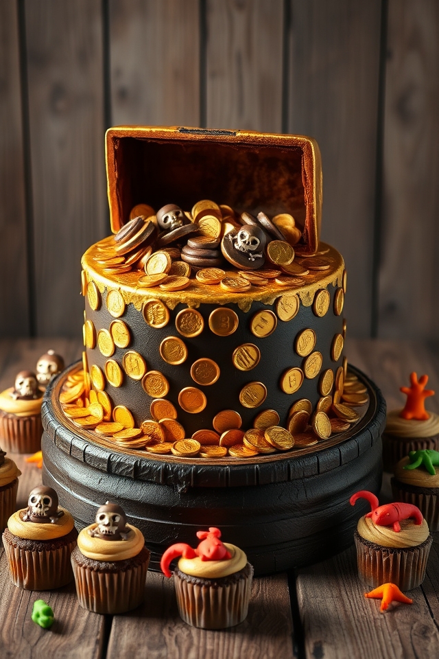 pirate themed gold coin cake