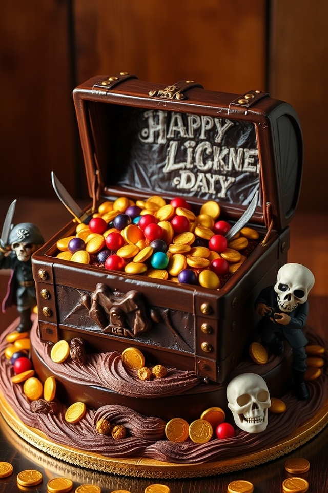 pirate themed treasure chest cake
