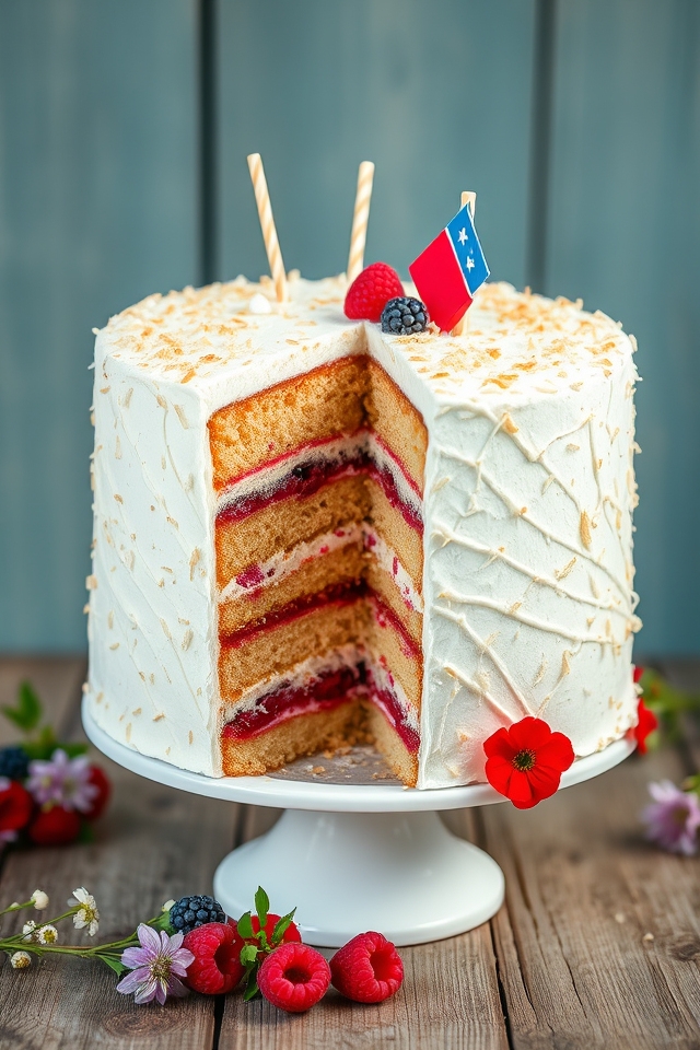 raspberry coconut layer cake