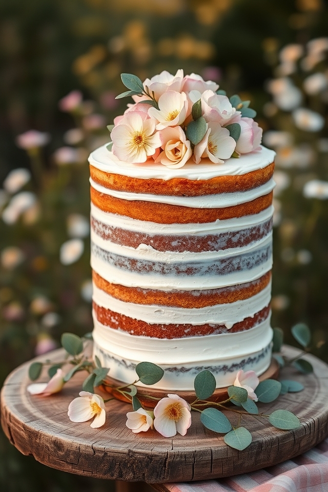 rustic naked cake flowers
