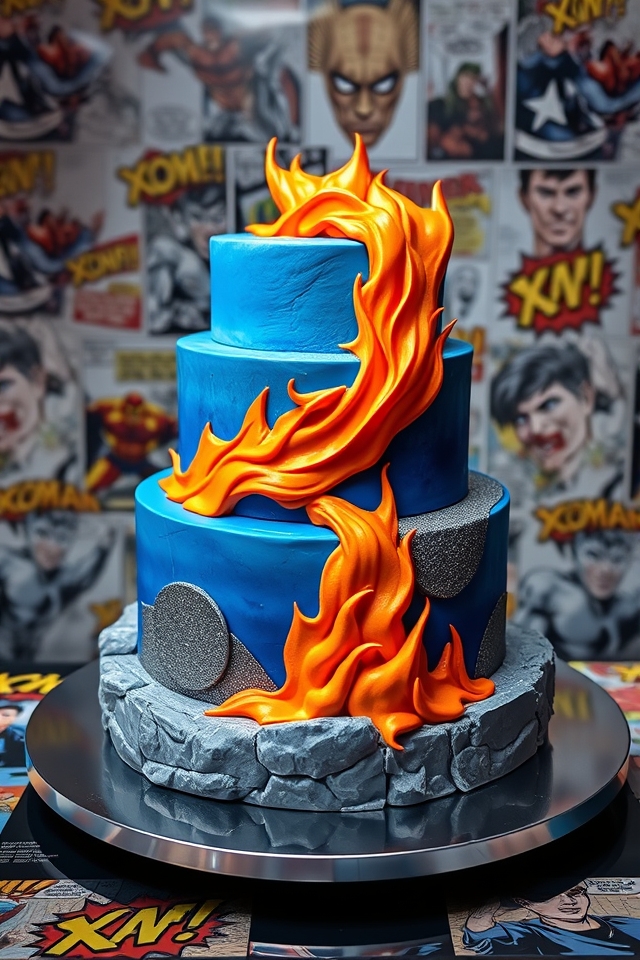 superhero themed elemental cake