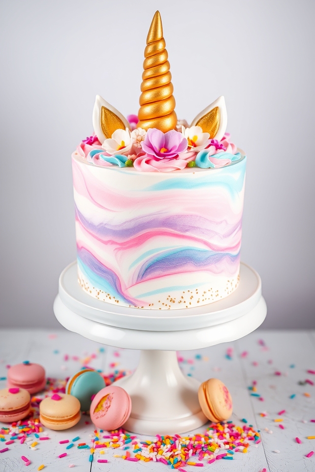 whimsical rainbow unicorn cake
