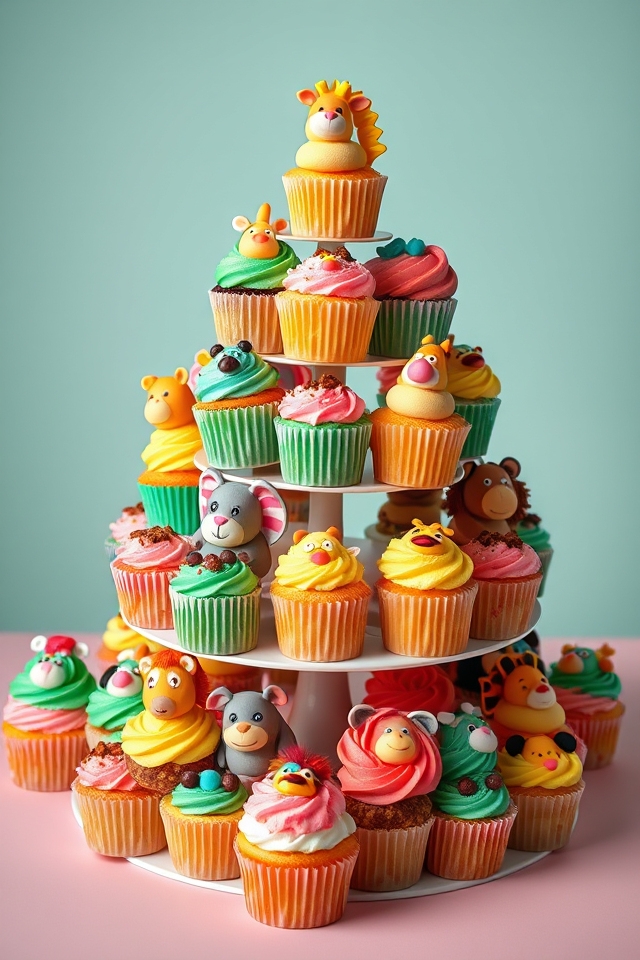 animal themed cupcake tower