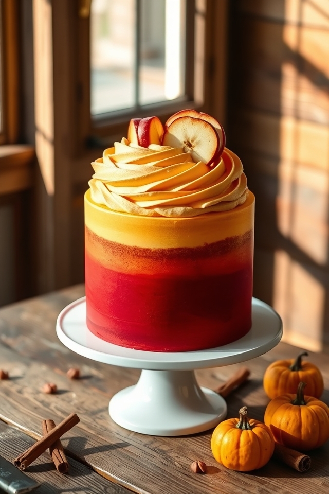 autumn themed apple buttercream cake