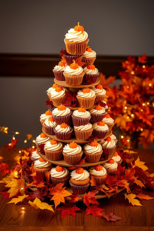 autumn themed cupcake centerpiece