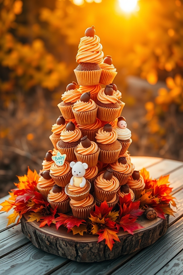 autumn themed cupcake centerpiece