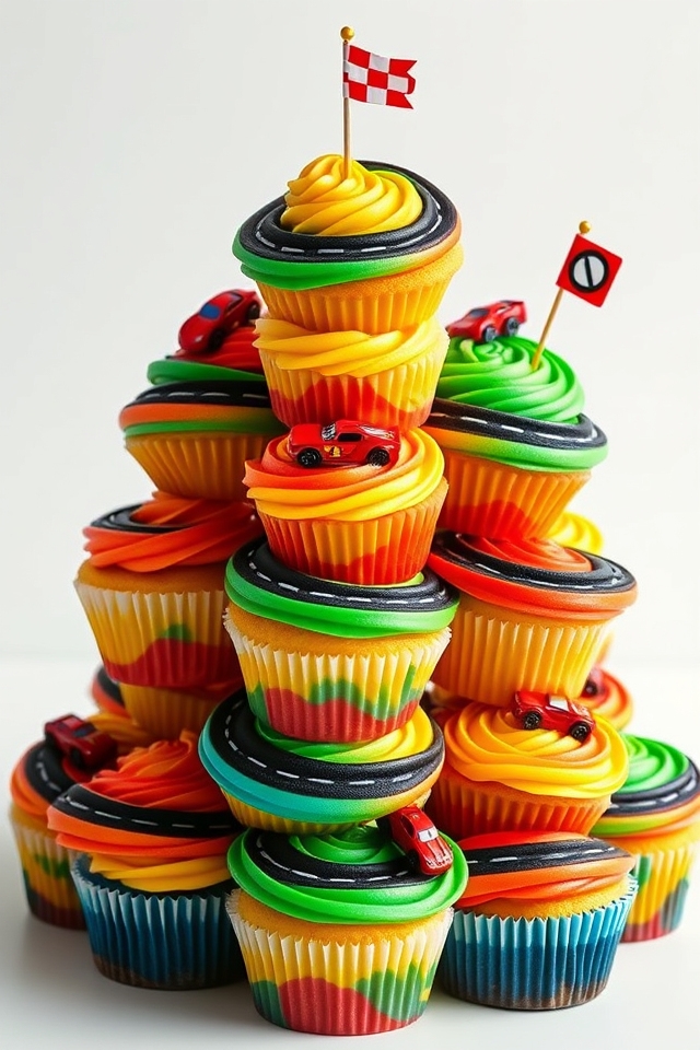 car themed cupcake display
