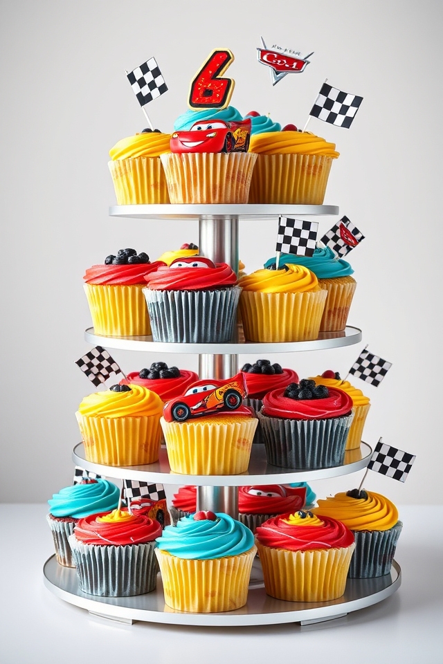cars themed cupcake centerpiece display