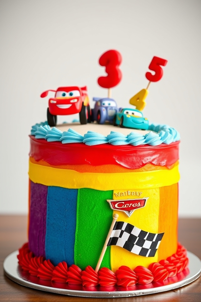 cars themed rainbow cake