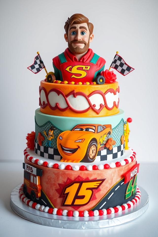 cars themed tiered cake