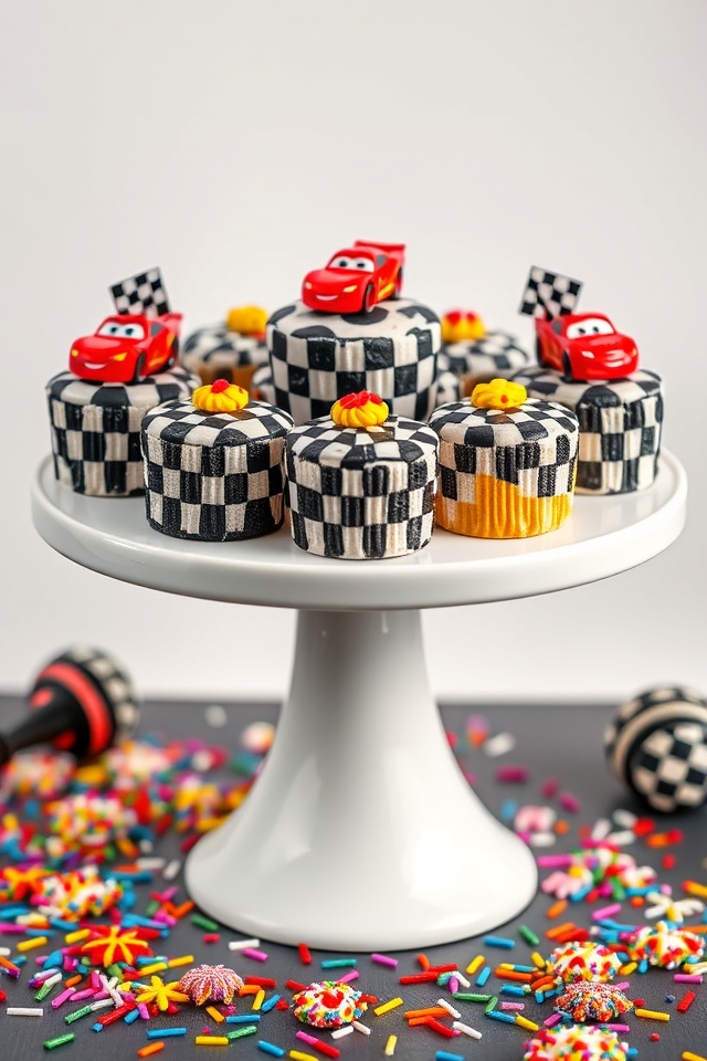 checkered flag mini cakes