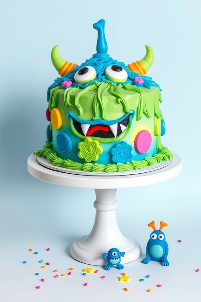 colorful monster themed cake