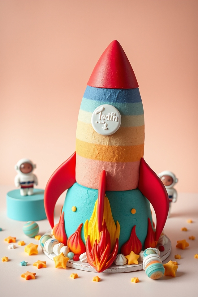 colorful rocket ship cake