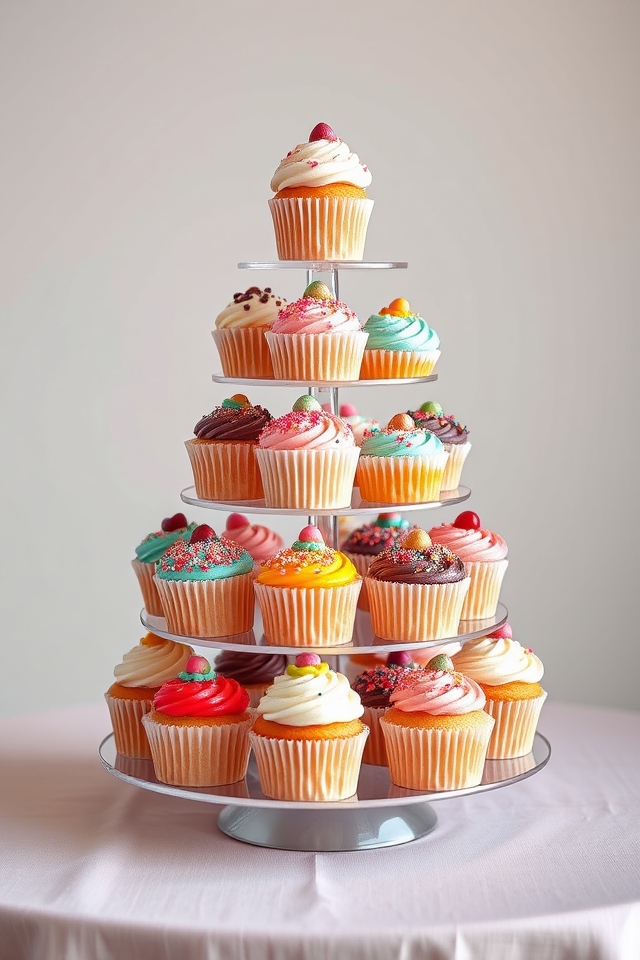 colorful themed cupcake display