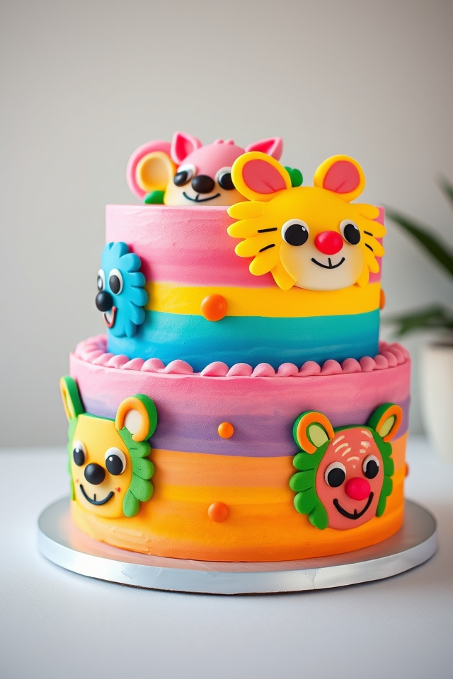 colorful whimsical animal cake