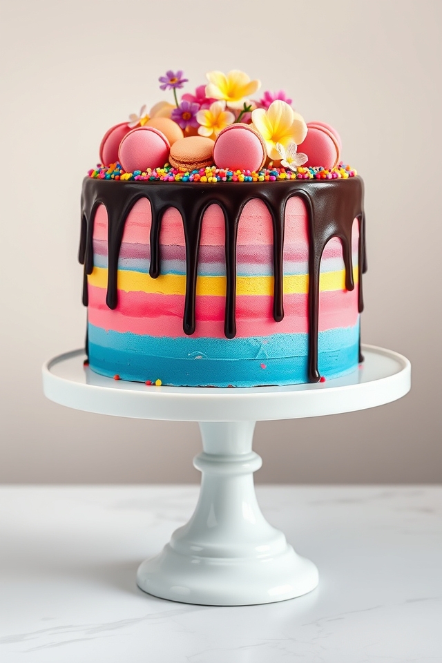 colorful whimsical drip cake