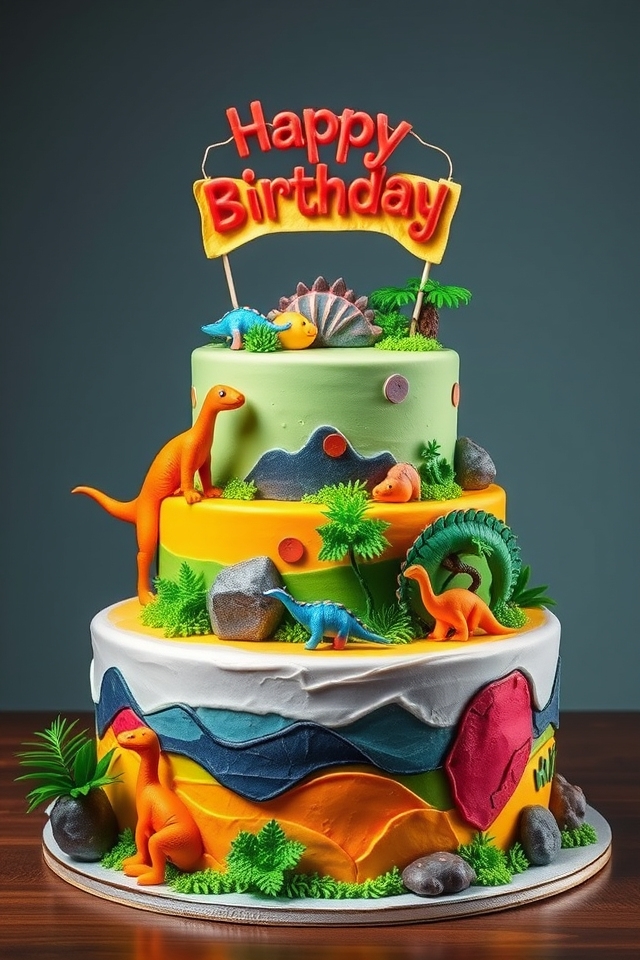 dinosaur themed birthday cake