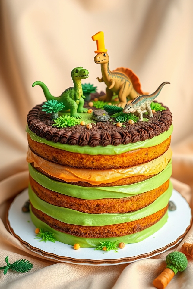 dinosaur themed first birthday cake