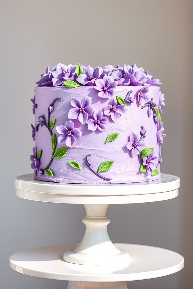 floral purple buttercream cake