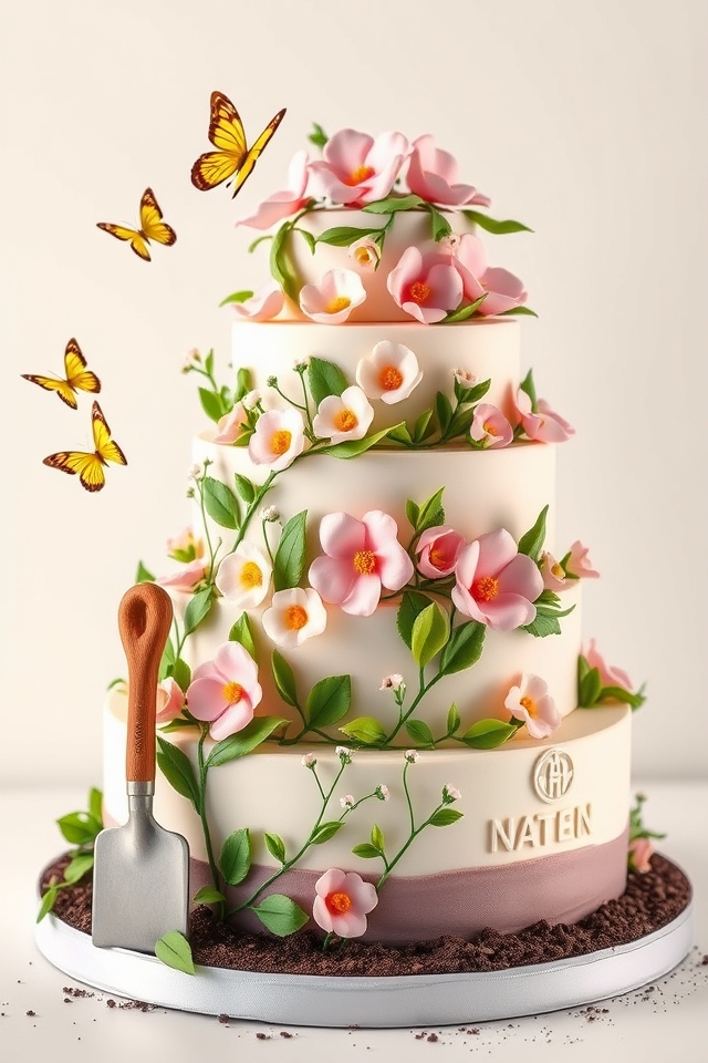 garden themed retirement cake design