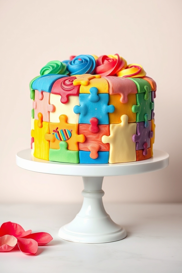 interactive colorful jigsaw cake