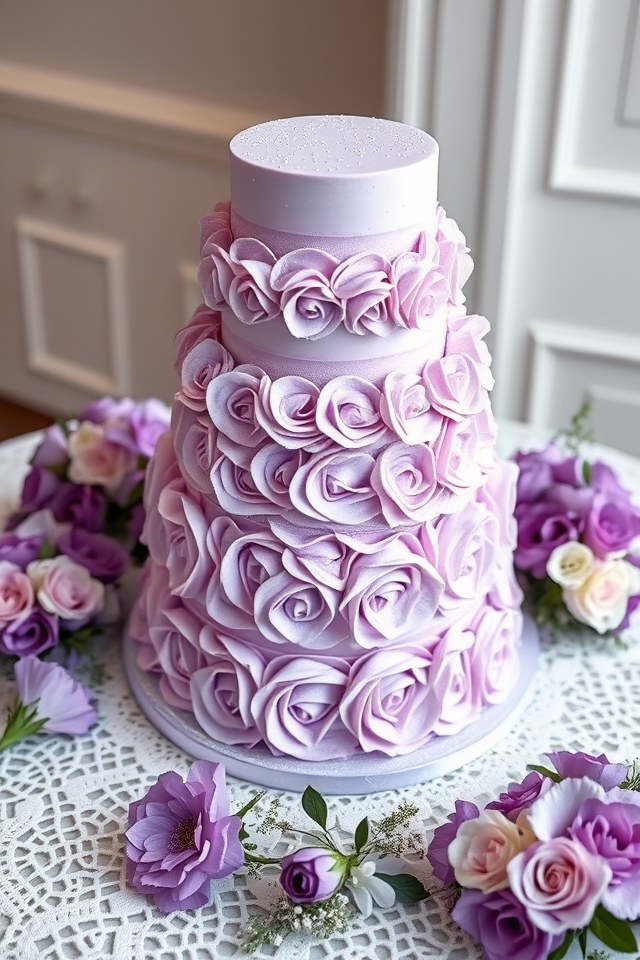 lavender silver ruffle cake