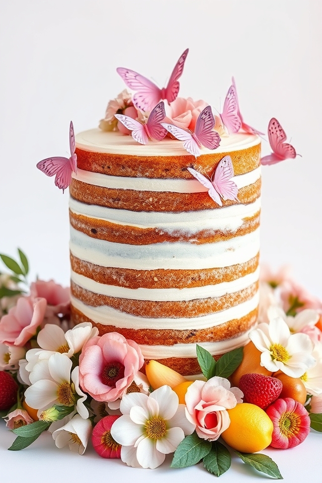 naked cake with butterflies