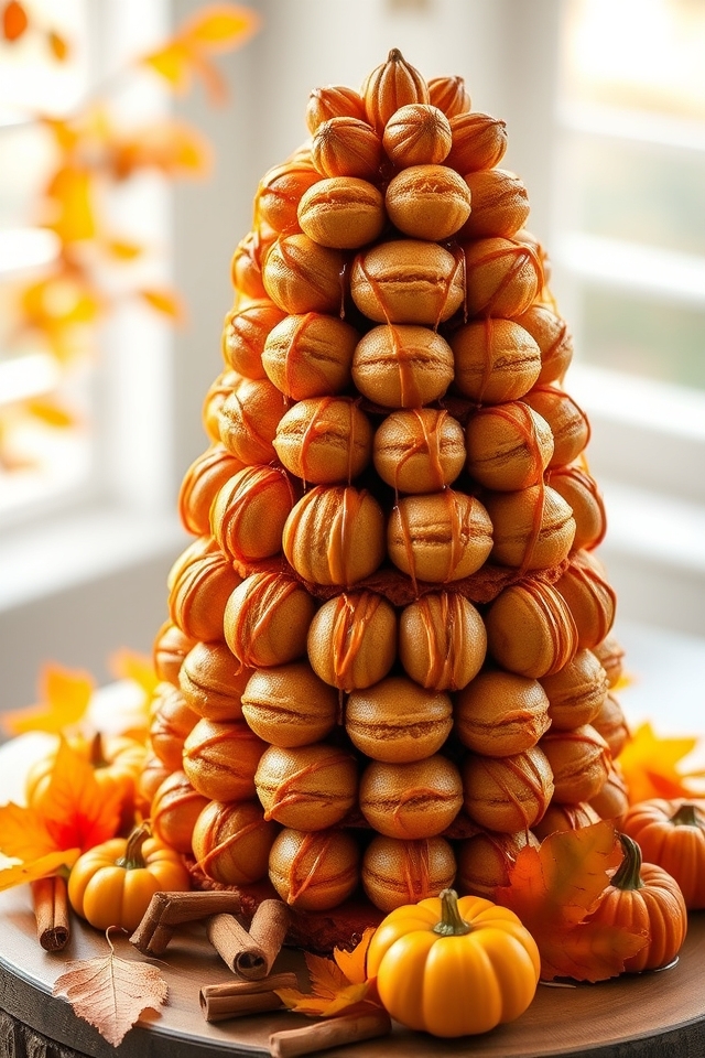 pumpkin spice cream puff tower