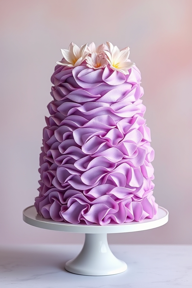 purple ruffle cake elegance