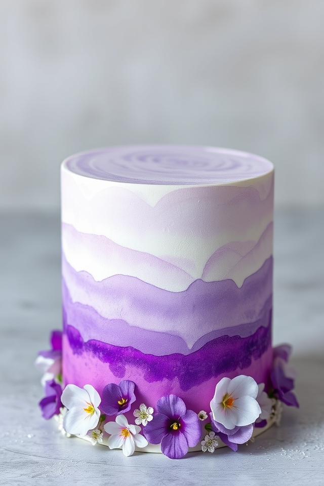 purple watercolor cake elegance