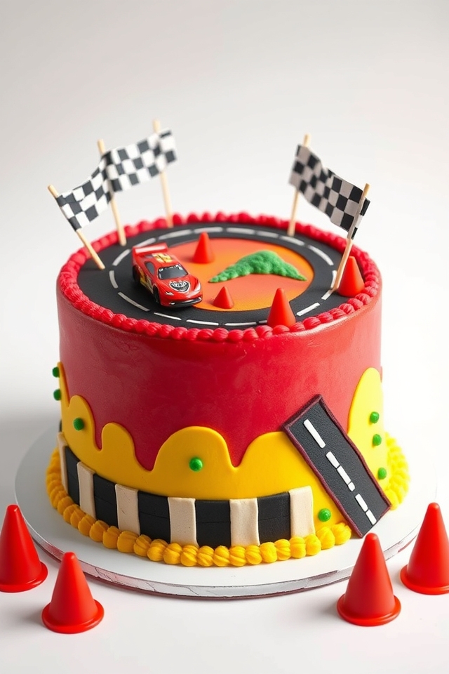 racetrack cake with cars