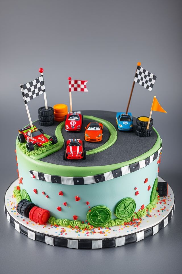 racetrack themed birthday cake