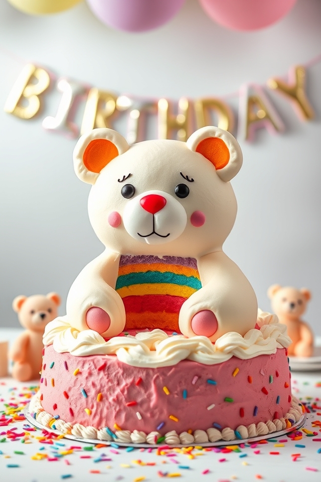 rainbow colored teddy bear cake