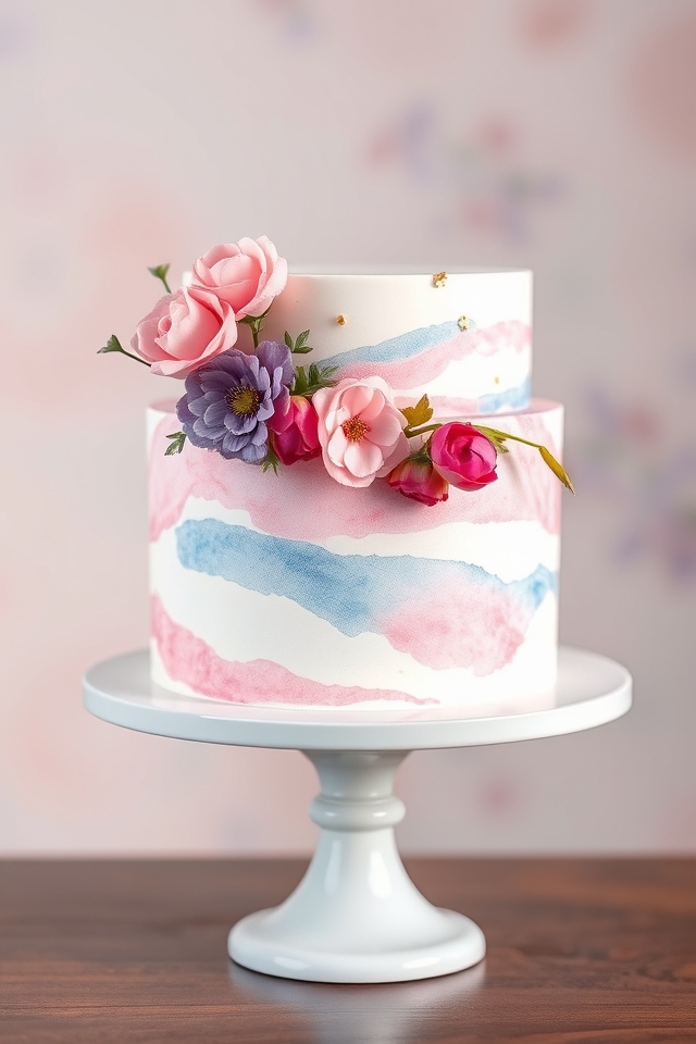 romantic pastel watercolor cake