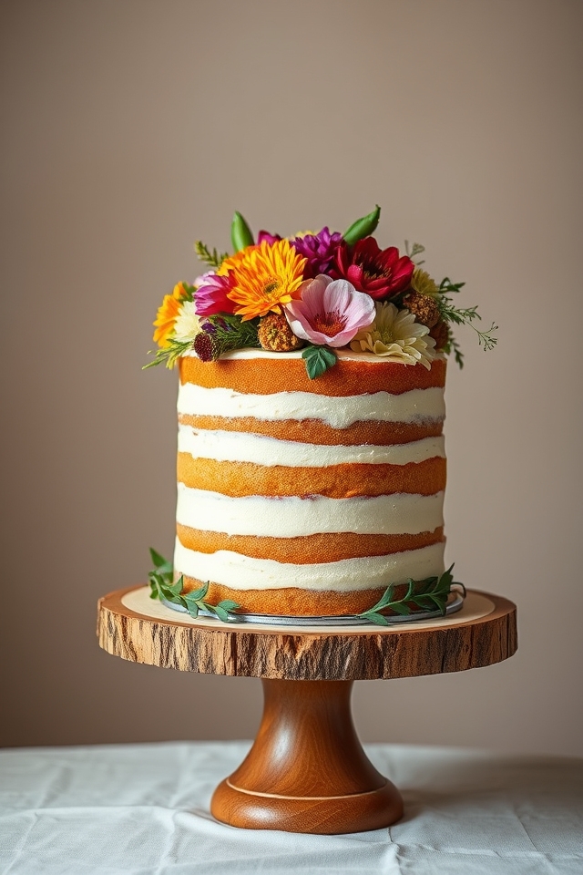 rustic cake adorned flowers