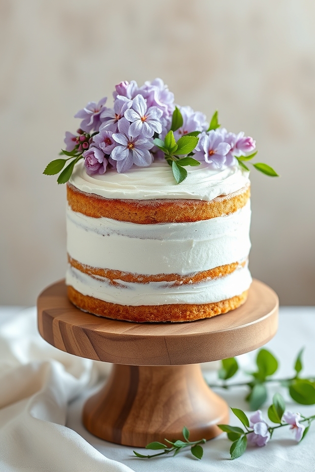 rustic lilac naked cake