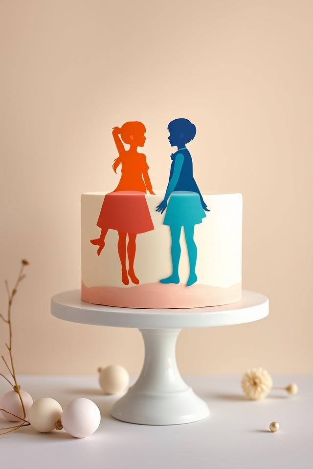sibling silhouettes cake design