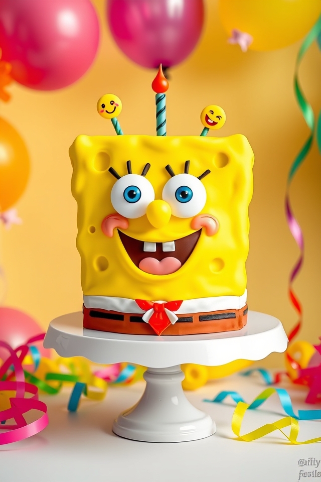 spongebob themed colorful celebration cake