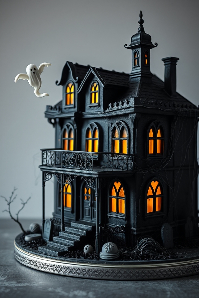 spooky gothic mansion cake