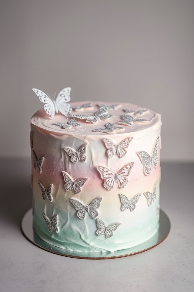 stenciled butterflies on frosting