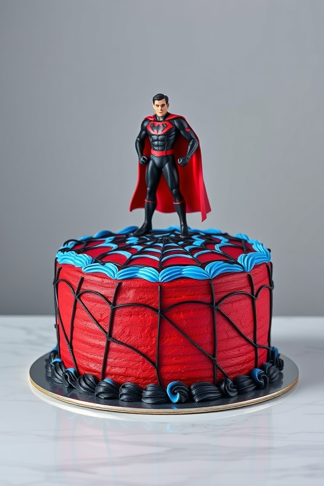 superhero themed red velvet cake