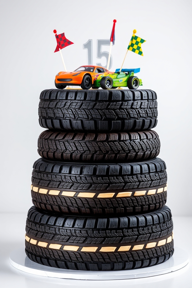 tire themed celebration cake