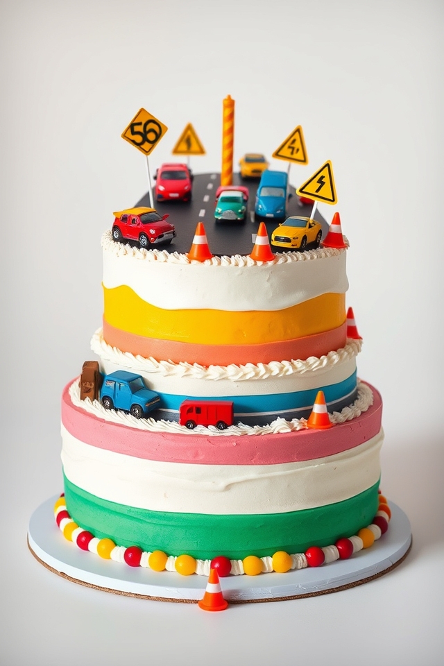 traffic themed multi layered cake