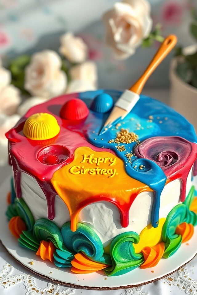 vibrant art teacher cake