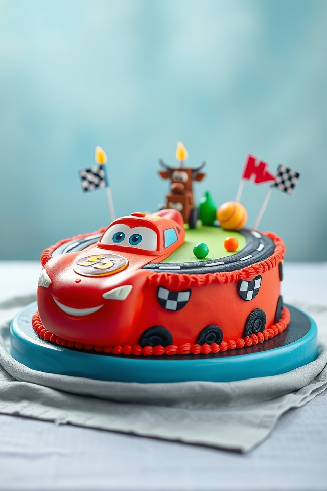vibrant cars themed cake