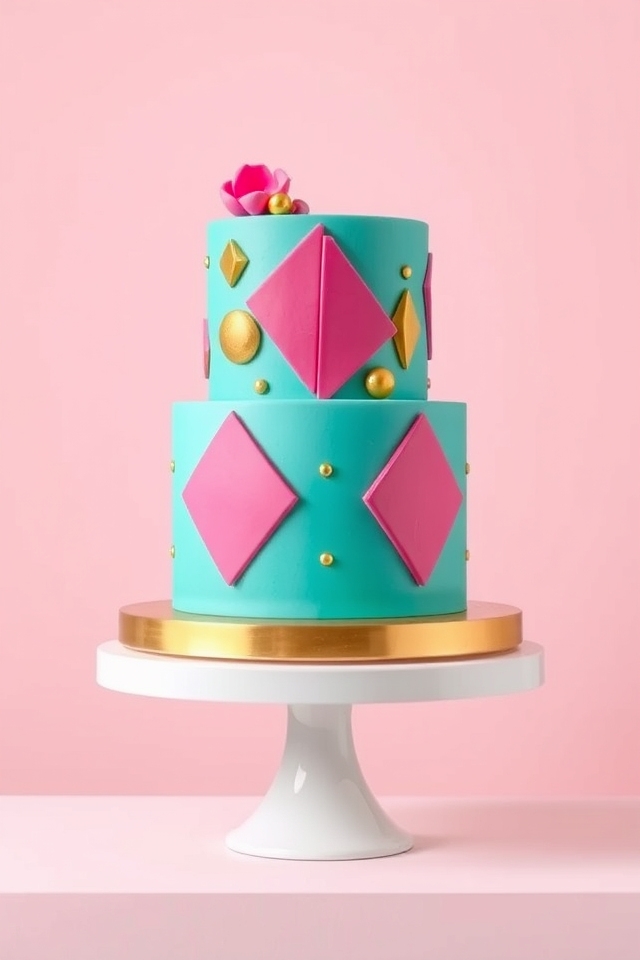 vibrant geometric cake design