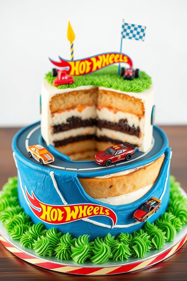 vibrant hot wheels centerpiece cake
