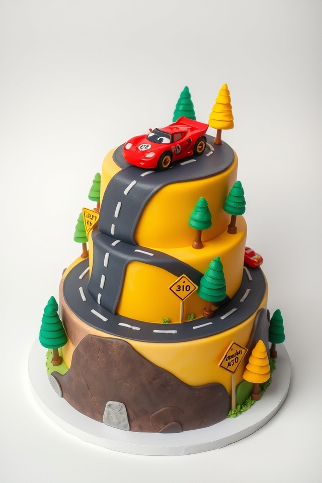vibrant lightning mcqueen cake