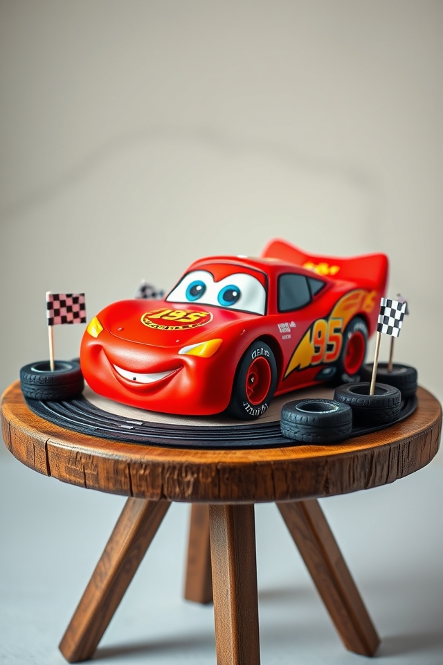 vibrant lightning mcqueen cake