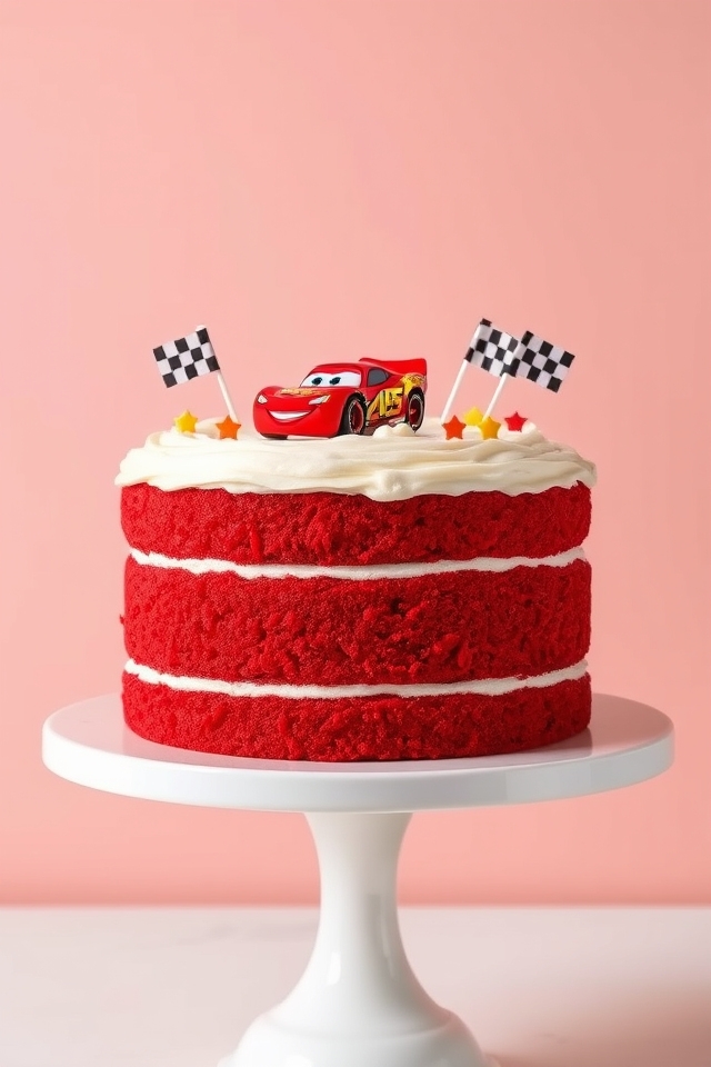 vibrant lightning mcqueen cake